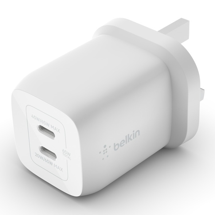 Belkin 65W 雙USB-C GaN家用式充電器 | 白色 英國