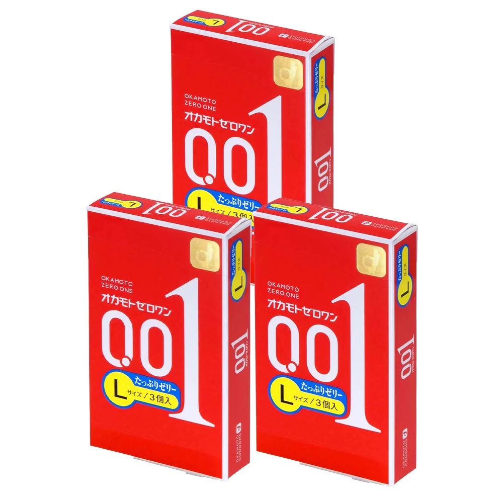 日版岡本 0.01 超薄大碼58mm潤滑劑加量PU安全套（3片裝）三盒裝