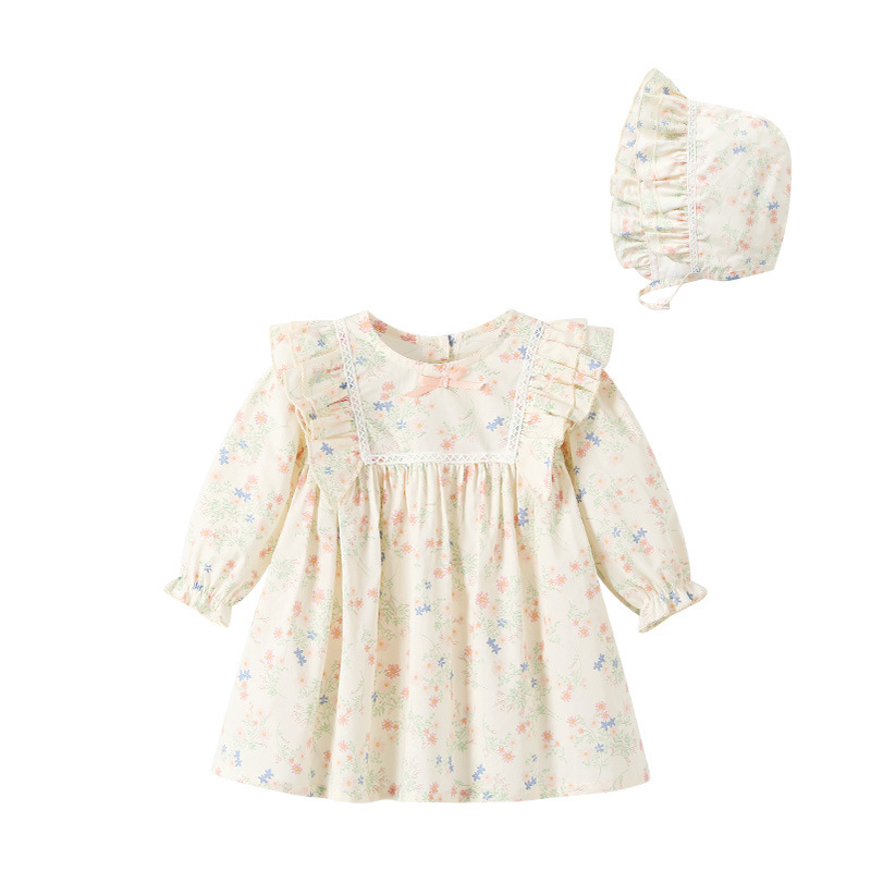 H202BE_A8_C:  米色小碎花裙連娃娃帽(pre-order)