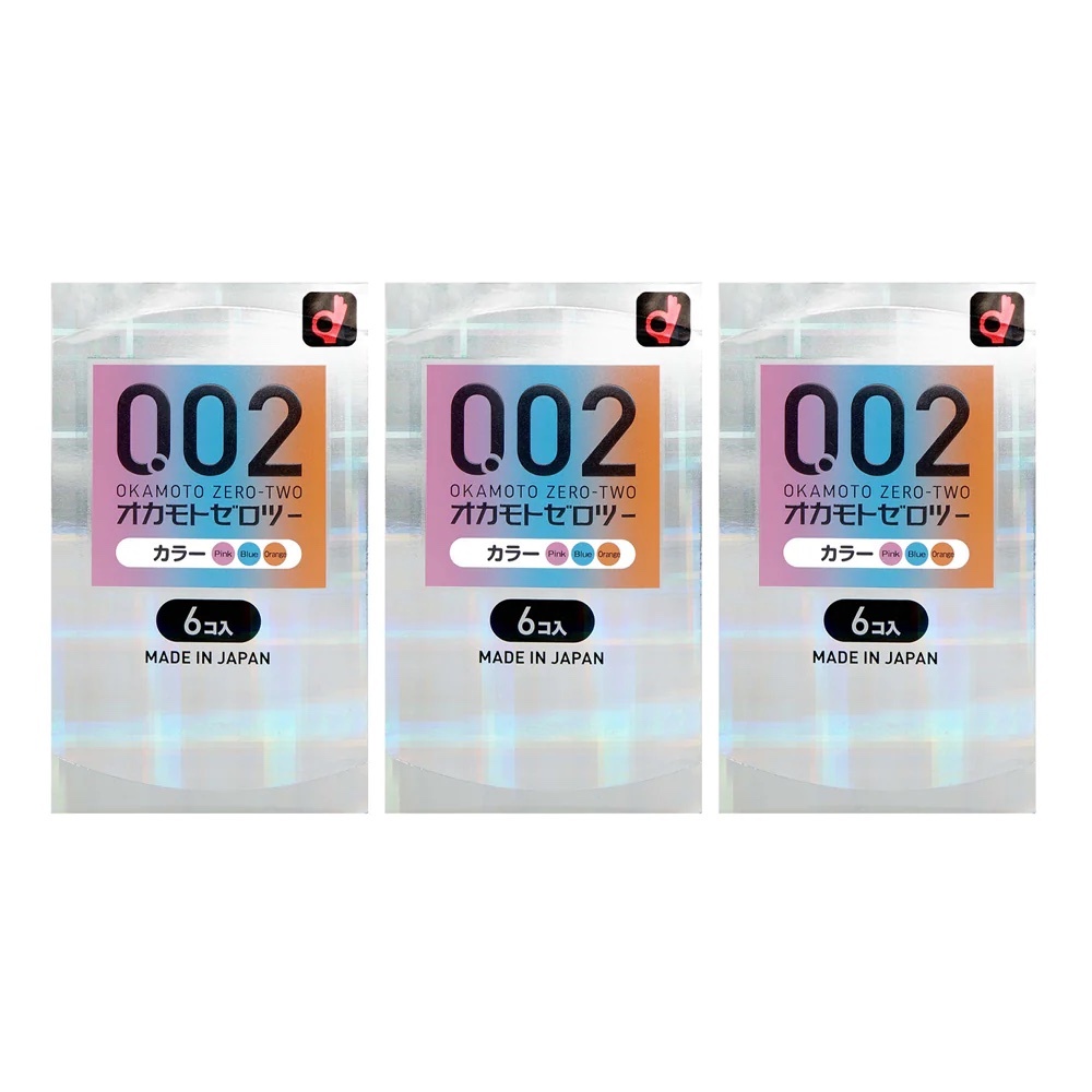 日版岡本 0.02 3色系PU安全套 （6片裝）三盒裝