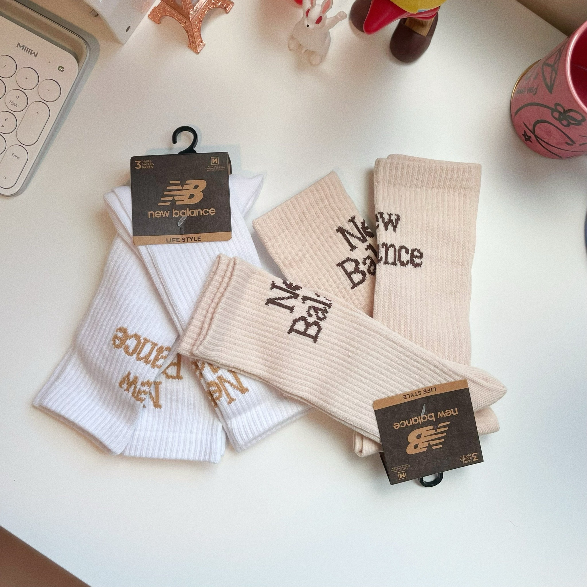 New Balance Socks 燕麥奶茶 奶茶色 白色 NB襪 小腿襪 長襪 襪子 Logo 國外限定色 三包裝