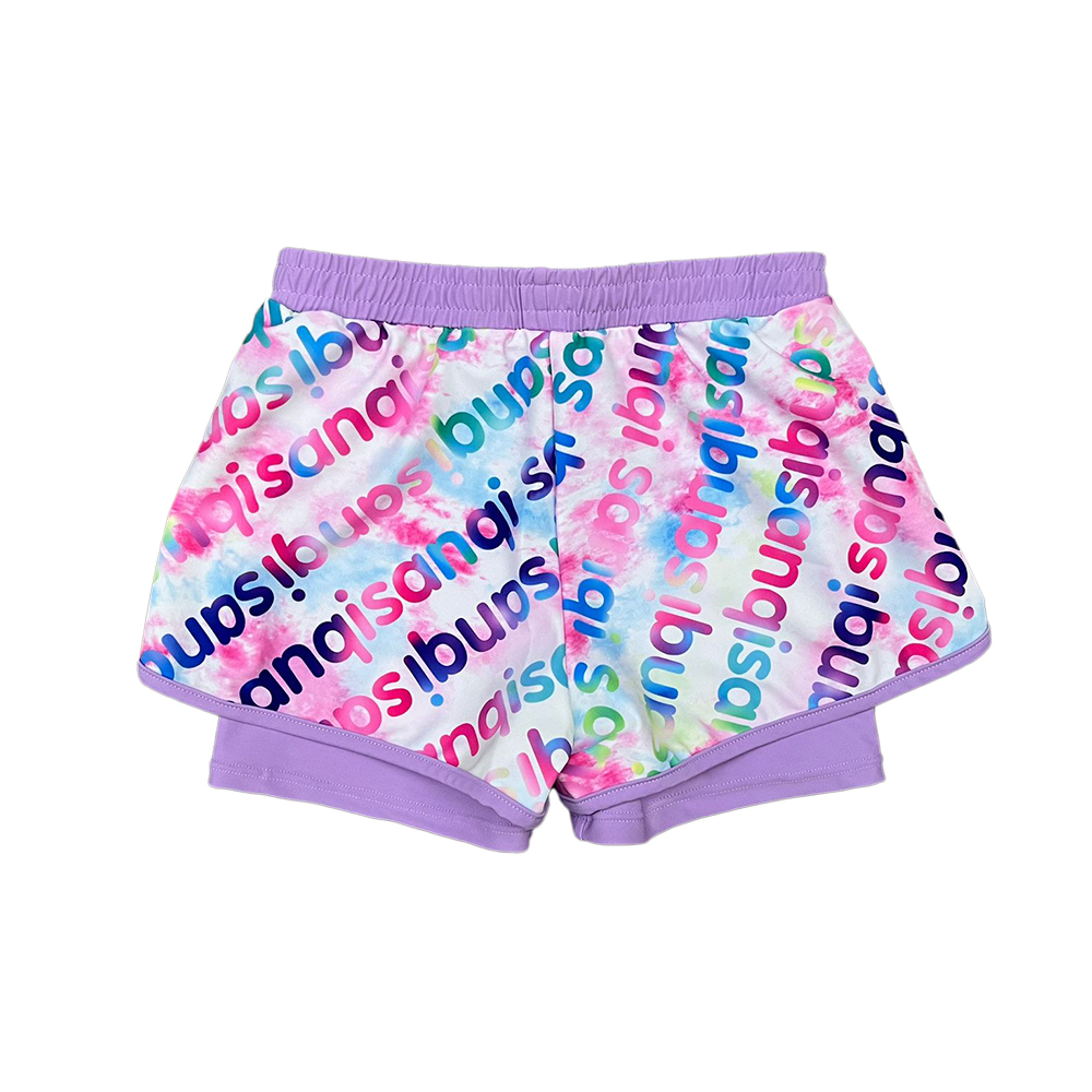 兒童印花內襯沙灘短褲 - 紫