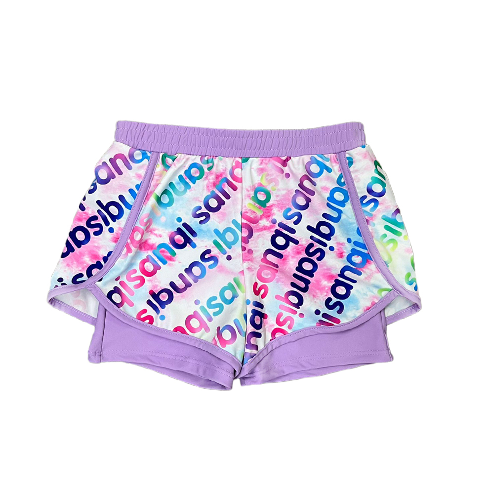 兒童印花內襯沙灘短褲 - 紫
