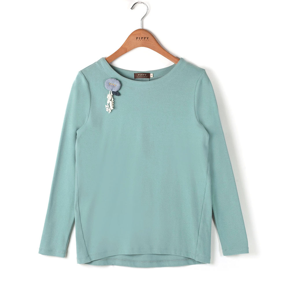 PIPPY素面前短後長棉質上衣 綠