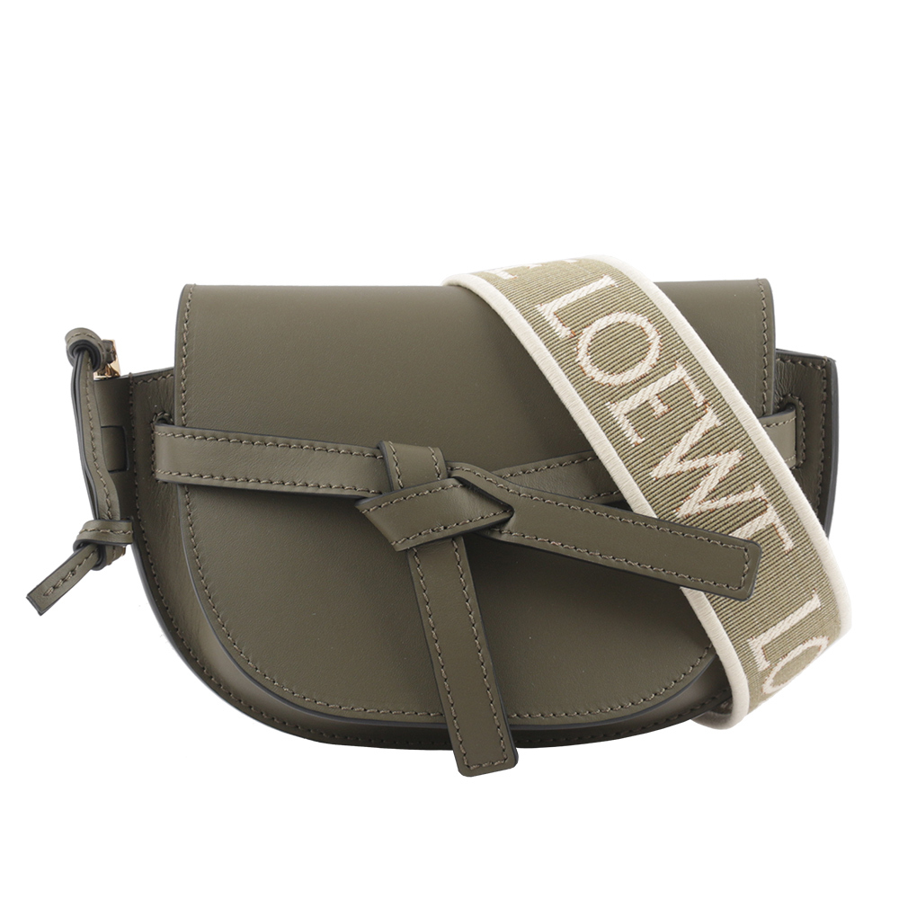 【LOEWE】Gate Mini 新款柔軟小牛皮緹花背帶馬鞍斜背/腰包