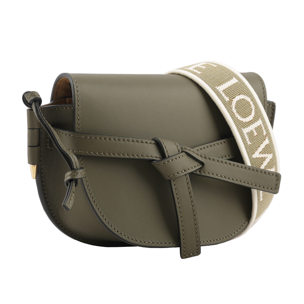 【LOEWE】Gate Mini 新款柔軟小牛皮緹花背帶馬鞍斜背/腰包