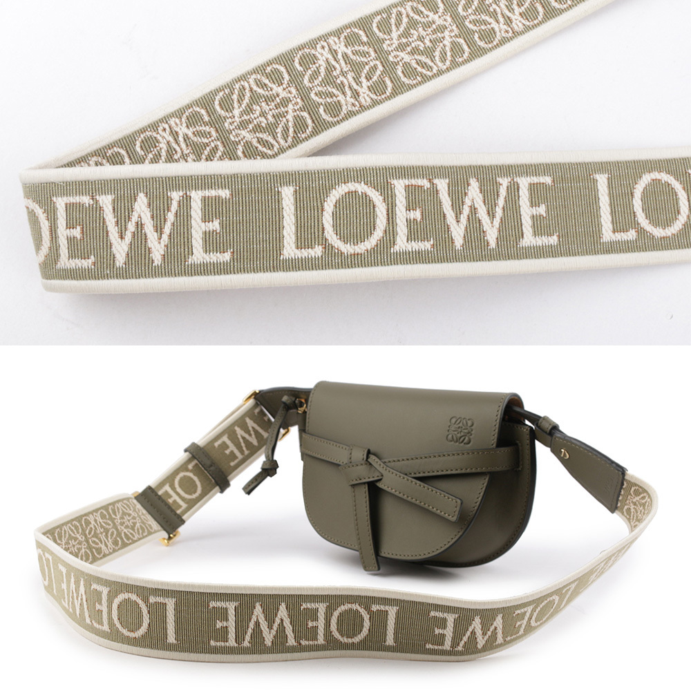 【LOEWE】Gate Mini 新款柔軟小牛皮緹花背帶馬鞍斜背/腰包(秋天綠) A650N46X13 4357
