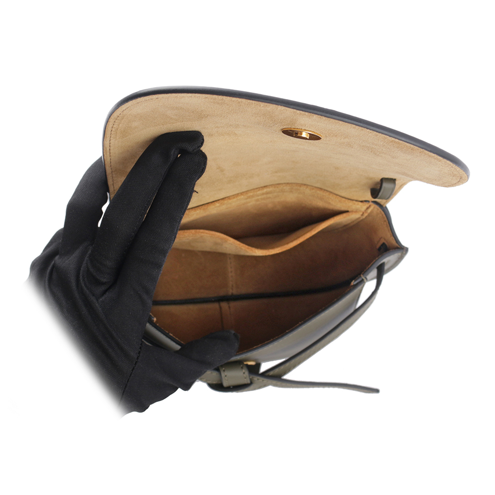 【LOEWE】Gate Mini 新款柔軟小牛皮緹花背帶馬鞍斜背/腰包(秋天綠) A650N46X13 4357