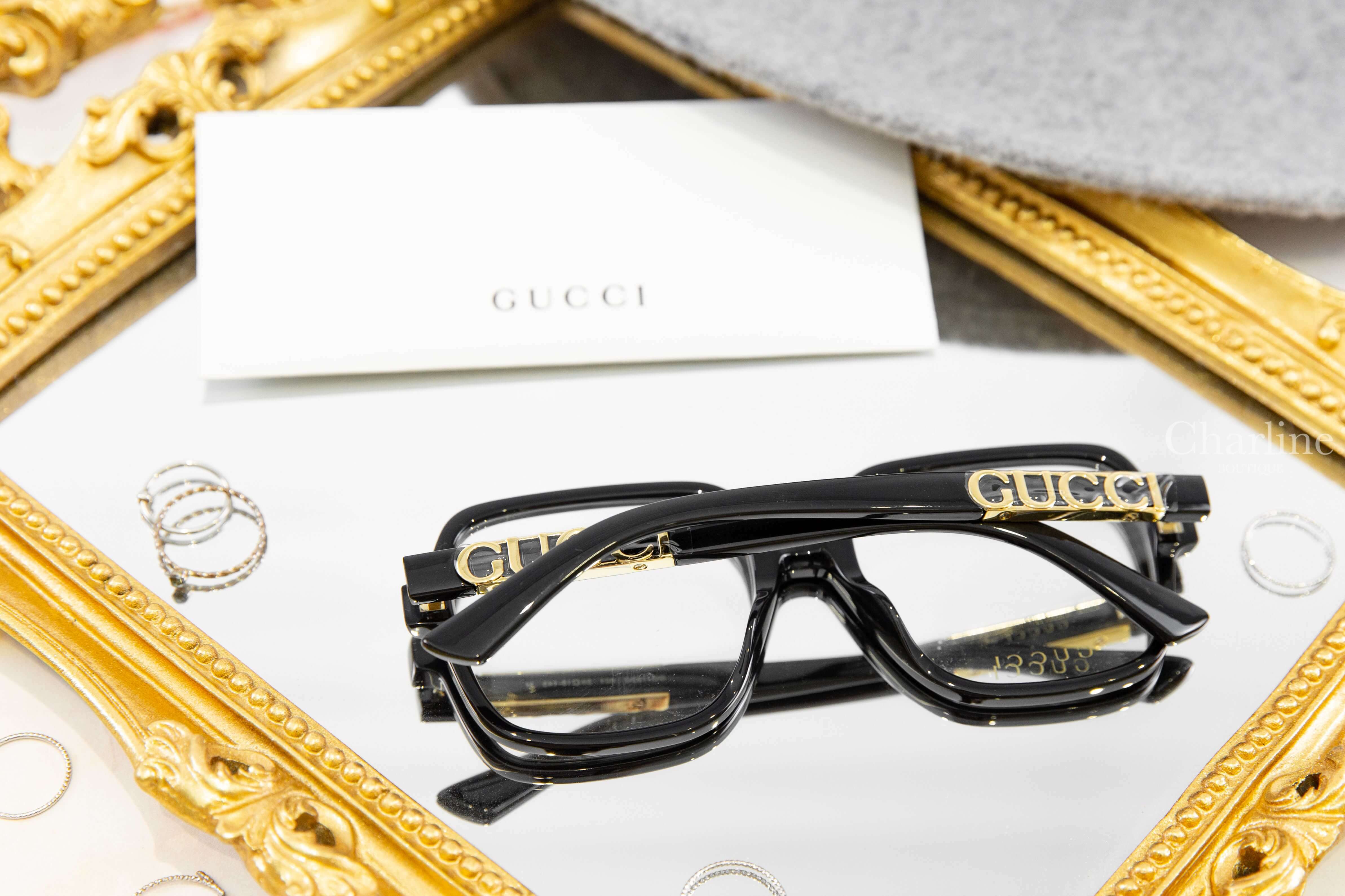 Gucci Square Optical Frame 黑色方框側邊金色 GUCCI 平光眼鏡