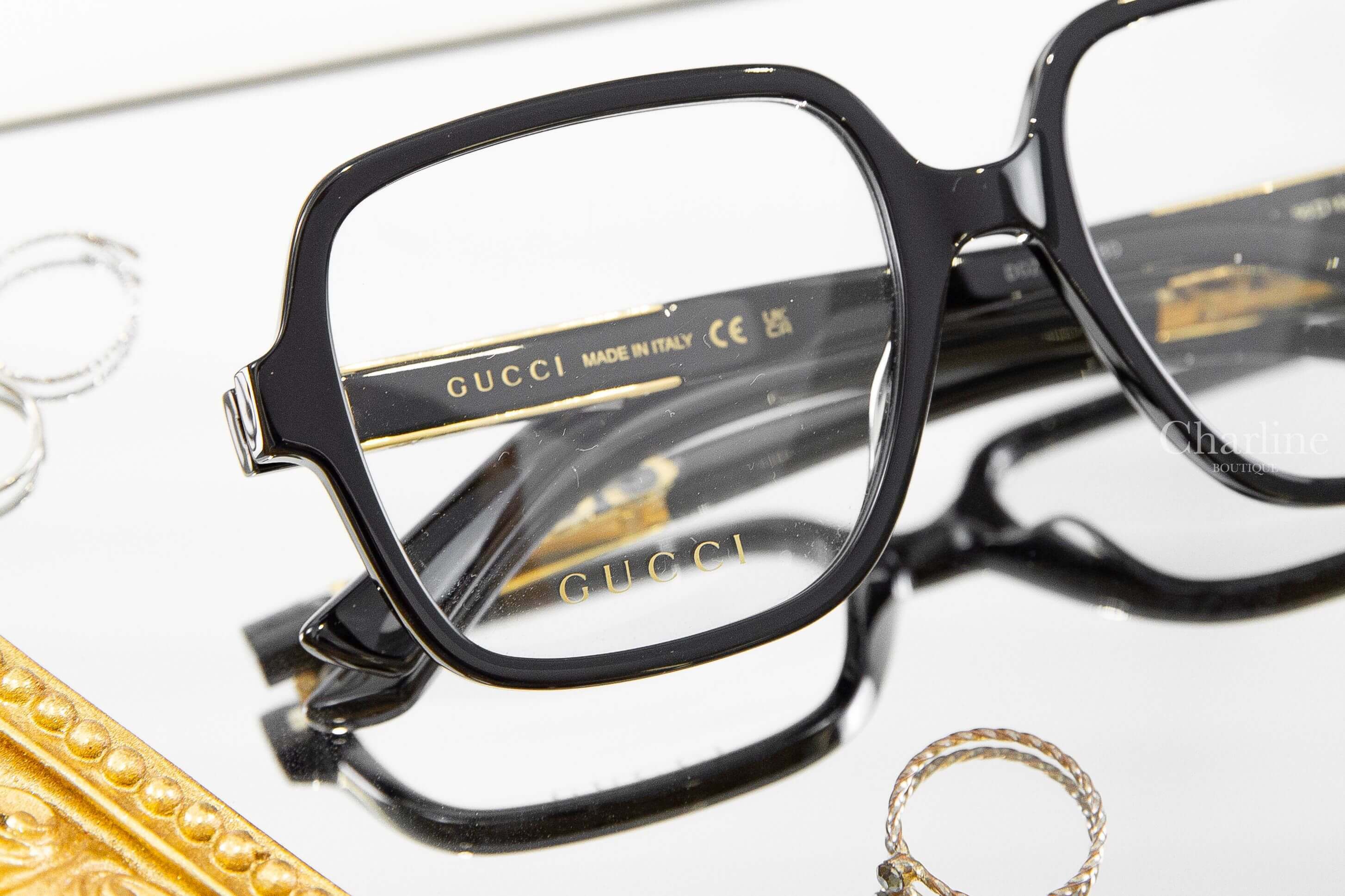 Gucci Square Optical Frame 黑色方框側邊金色 GUCCI 平光眼鏡