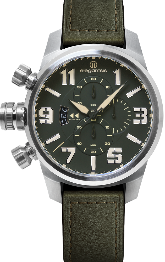 萬年鐘錶 - elegantsis 愛樂時    陸軍-陸海空三軍大錶徑三眼皮革款男錶 ELJF48QS-OG05LC 錶徑48MM