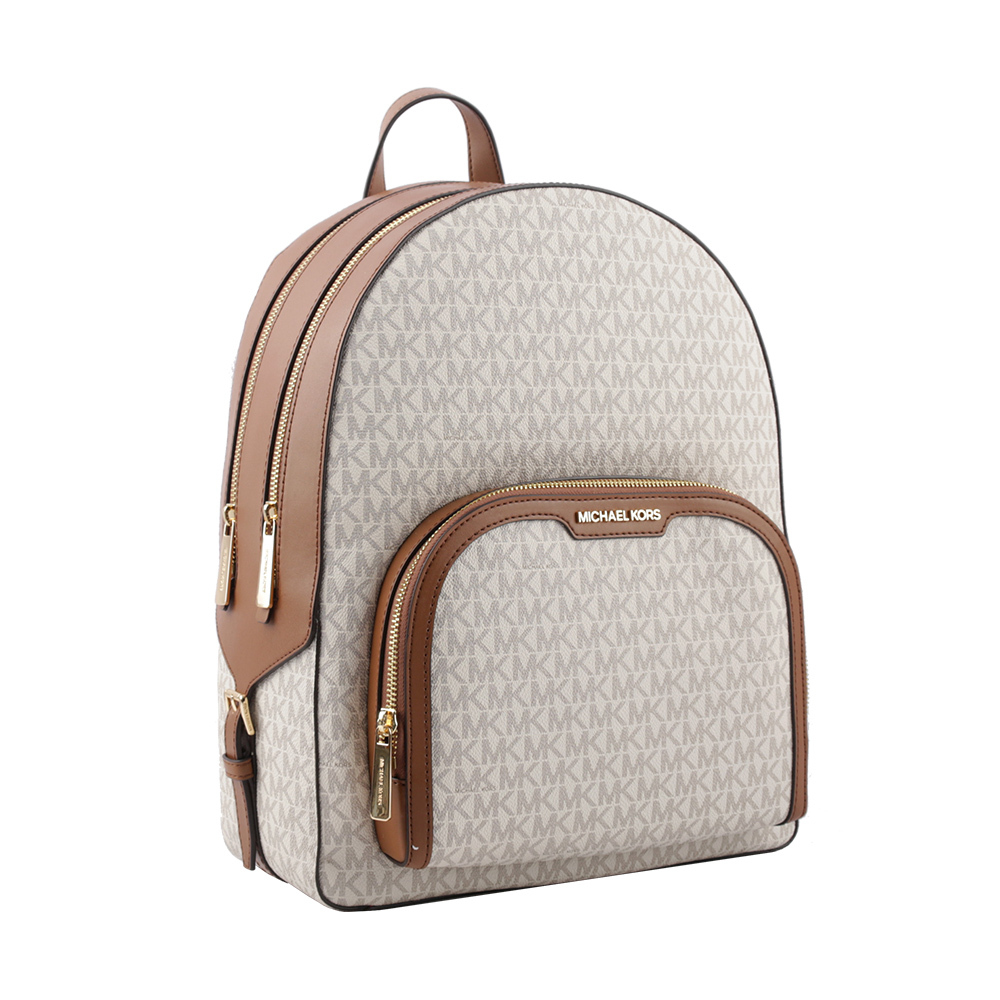 【Michael Kors】Jaycee 金字塗層帆布拉鍊口袋大款後背包(香草色) 35S2G8TB7B VANILLA