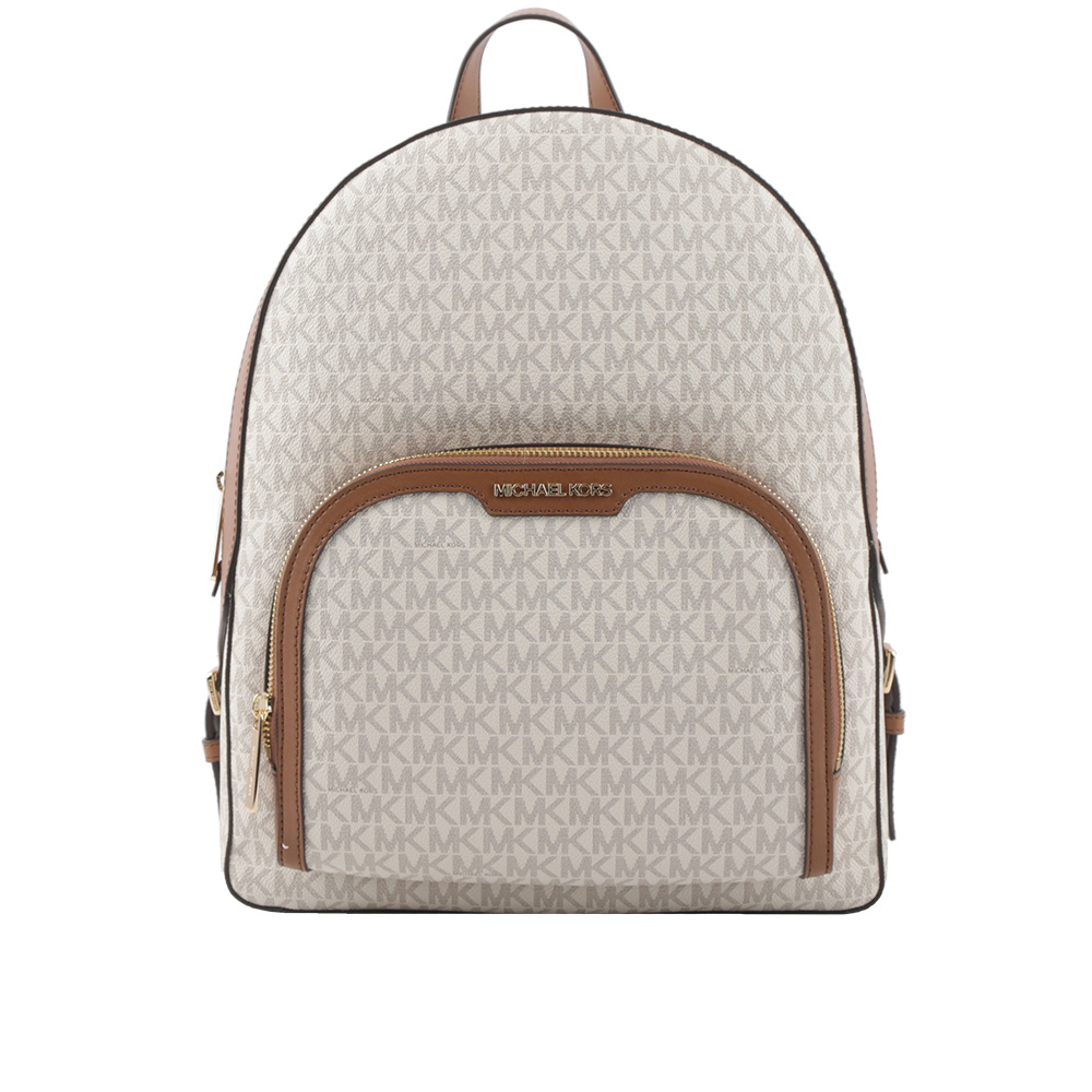 【Michael Kors】Jaycee 金字塗層帆布拉鍊口袋大款後背包(香草色) 35S2G8TB7B VANILLA