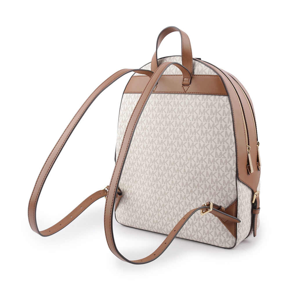 【Michael Kors】Jaycee 金字塗層帆布拉鍊口袋大款後背包(香草色) 35S2G8TB7B VANILLA