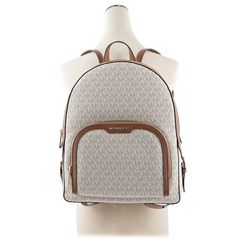 【Michael Kors】Jaycee 金字塗層帆布拉鍊口袋大款後背包(香草色) 35S2G8TB7B VANILLA