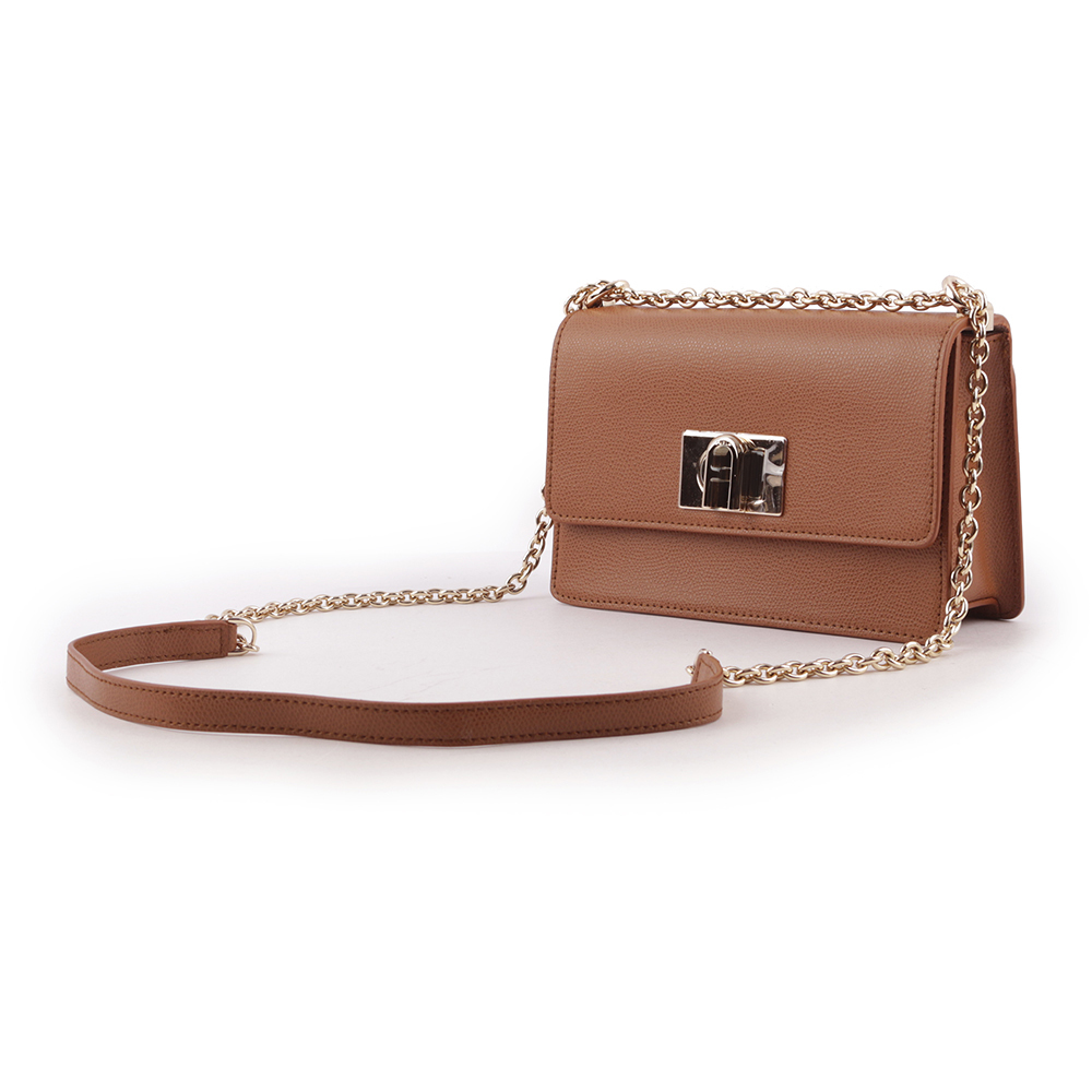 【FURLA】1927 拱門轉釦迷你翻蓋鏈帶二用包(白蘭地酒色) BAFKACO ARE000 03B00