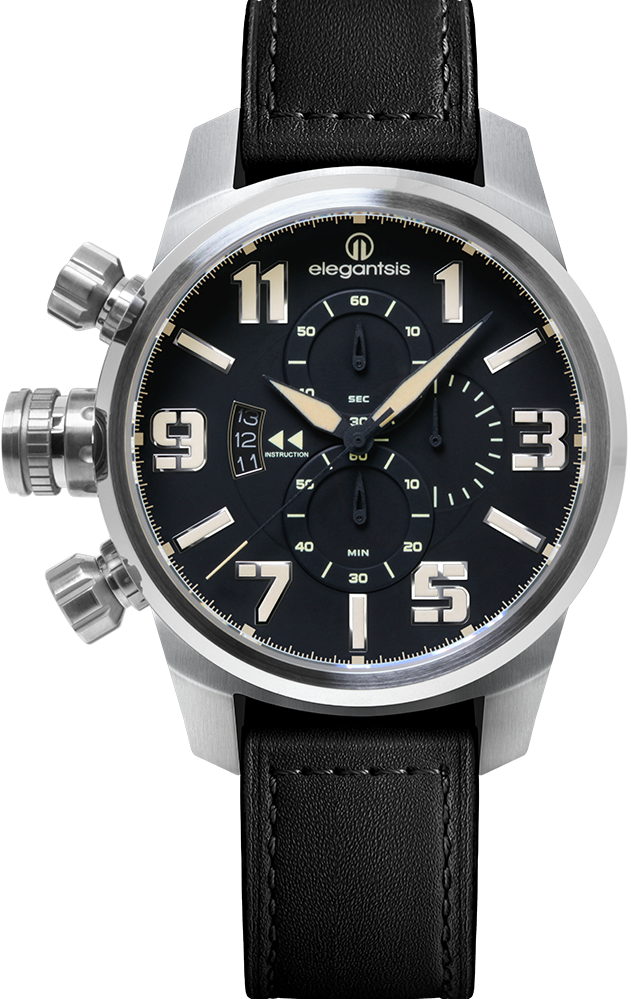 萬年鐘錶 - elegantsis 愛樂時    空軍-陸海空三軍大錶徑三眼皮革款男錶 ELJF48QS-OB04LC  錶徑48MM