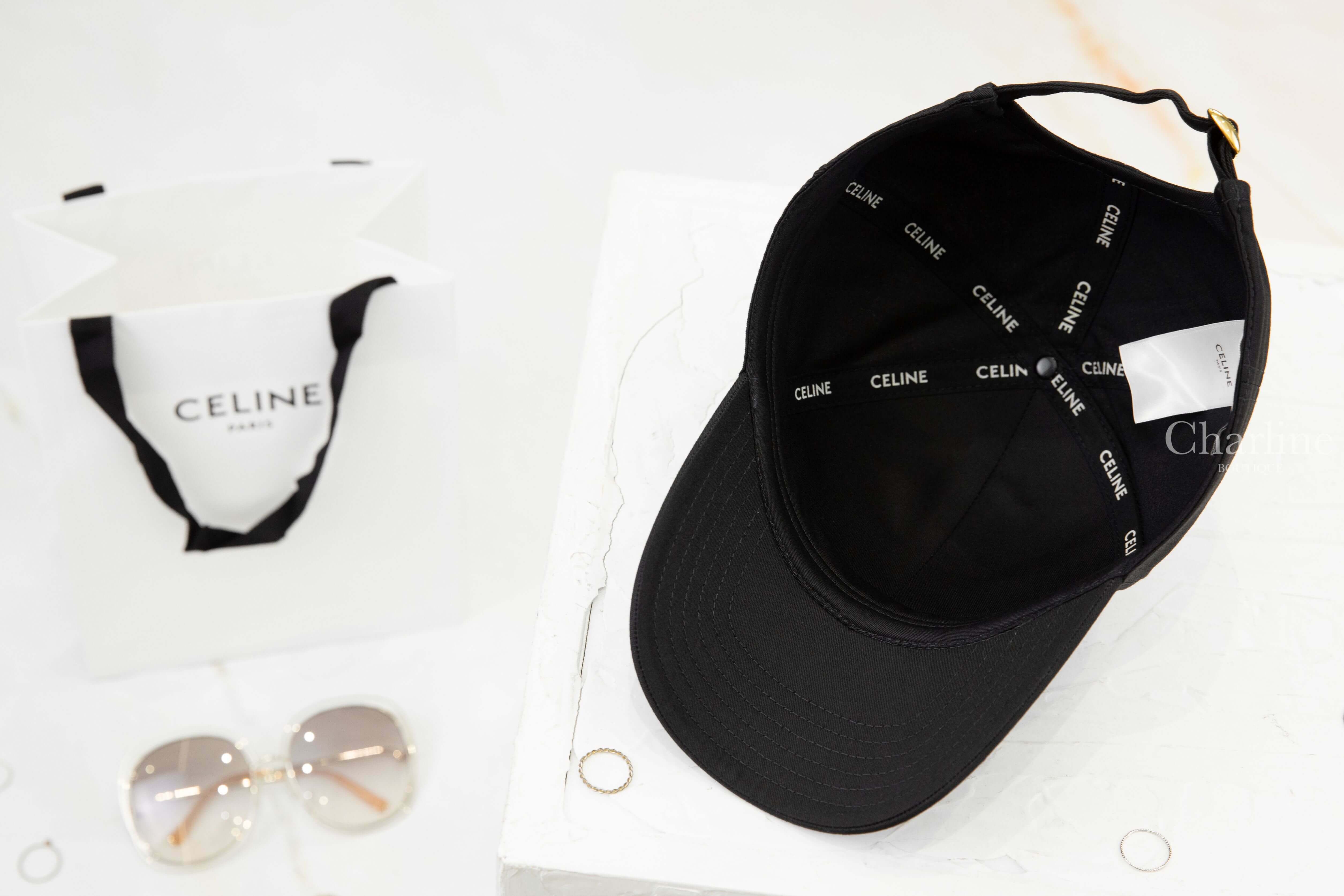 Celine Baseball Cap In Drill Cotton 黑色刺繡白字棉質棒球帽-Charline Boutique 精品代購