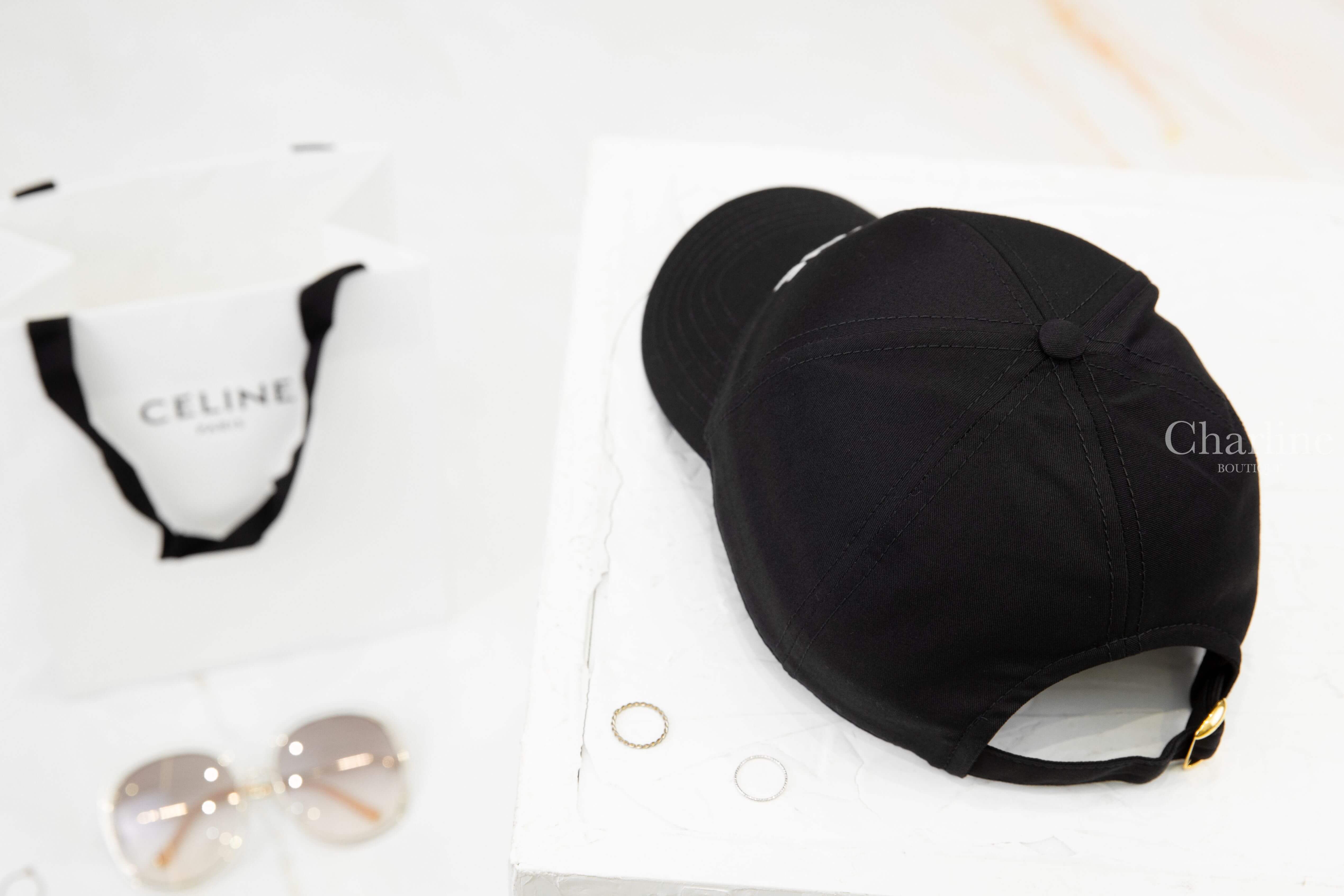 Celine Baseball Cap In Drill Cotton 黑色刺繡白字棉質棒球帽-Charline Boutique 精品代購