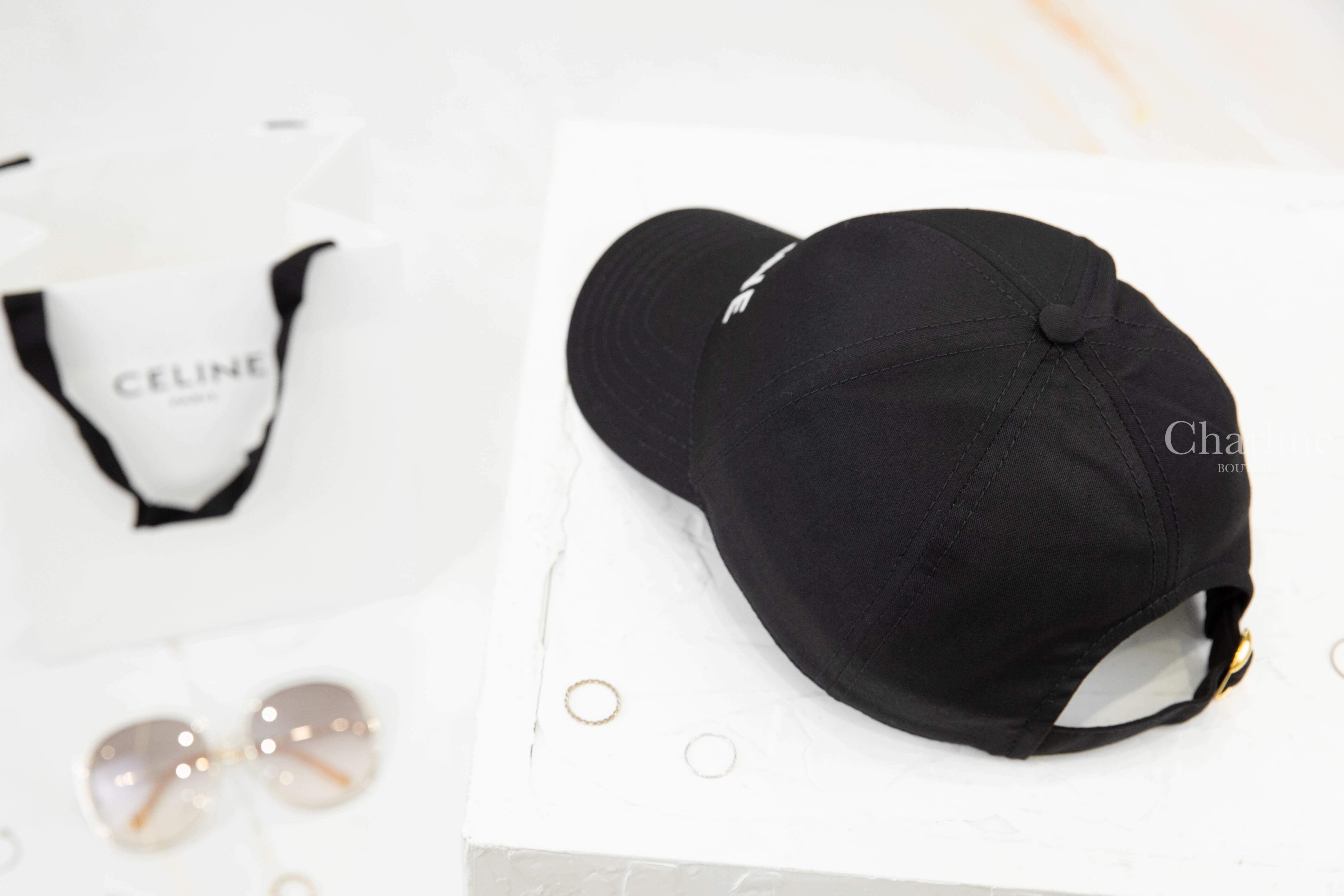 Celine Baseball Cap In Drill Cotton 黑色刺繡白字棉質棒球帽-Charline Boutique 精品代購