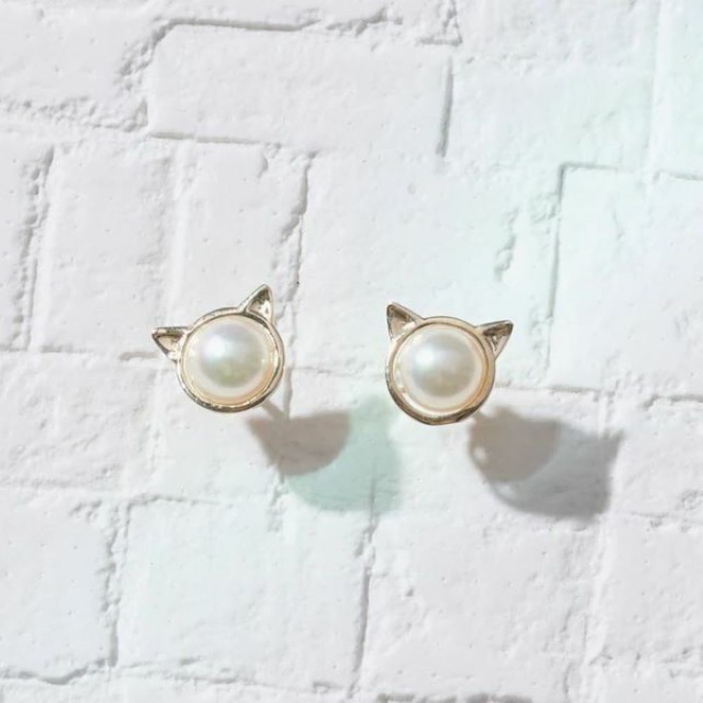 【me.luxe】K10貼式珍珠貓咪耳環
