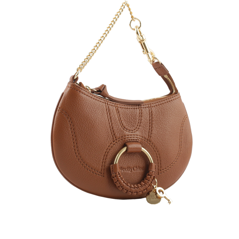【SEE BY CHLOE】HANA 山羊皮勾釦手提包(棕色) CHS23APB23305242