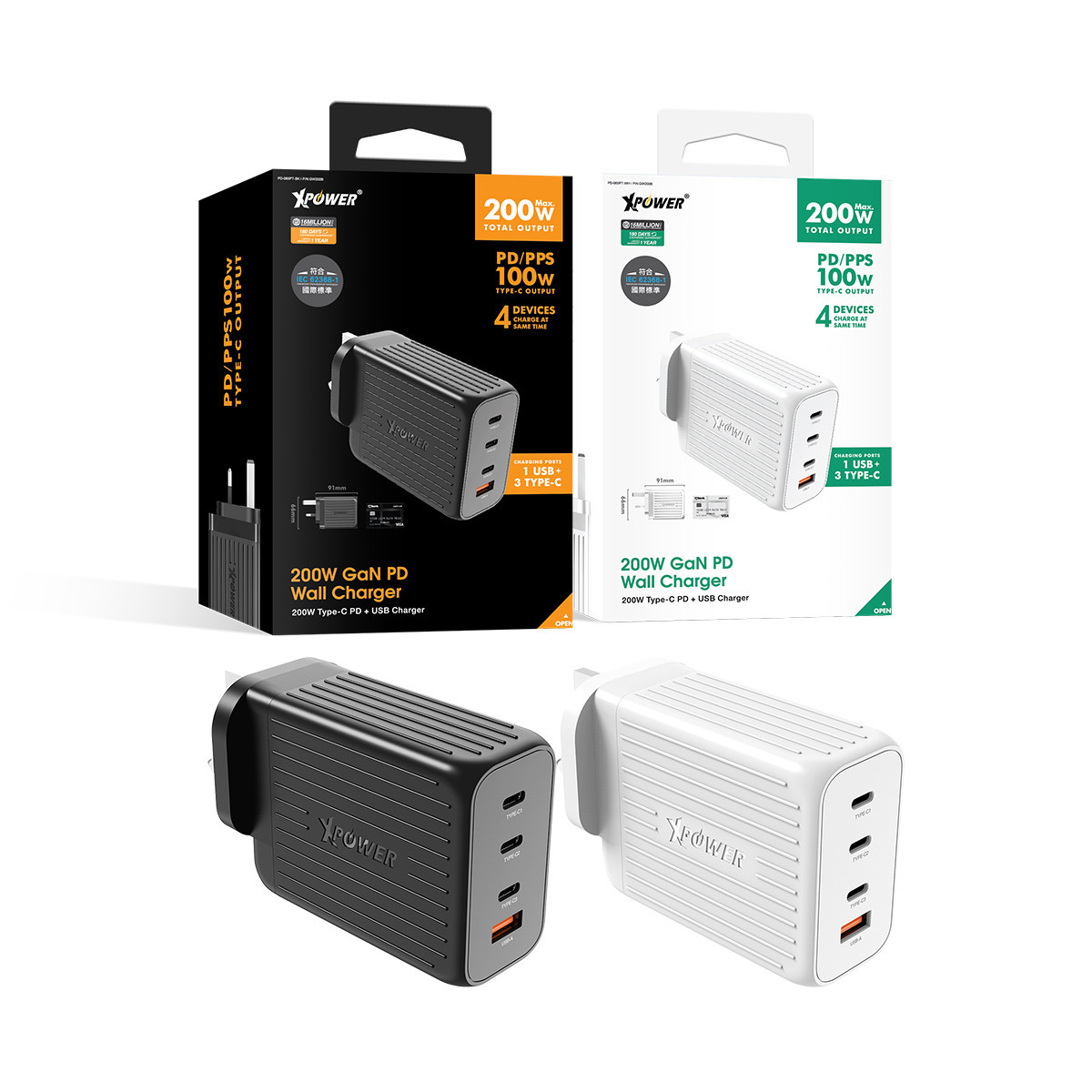 XPower GW200B 200W 4輸出 PD 3.0/QC/SCP插牆充電器