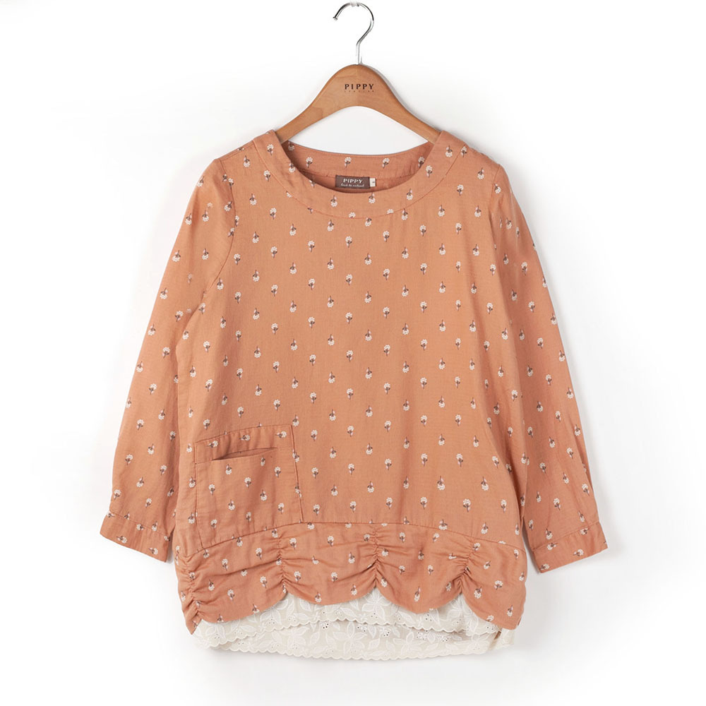 PIPPY蕾絲印花棉質上衣 粉橙