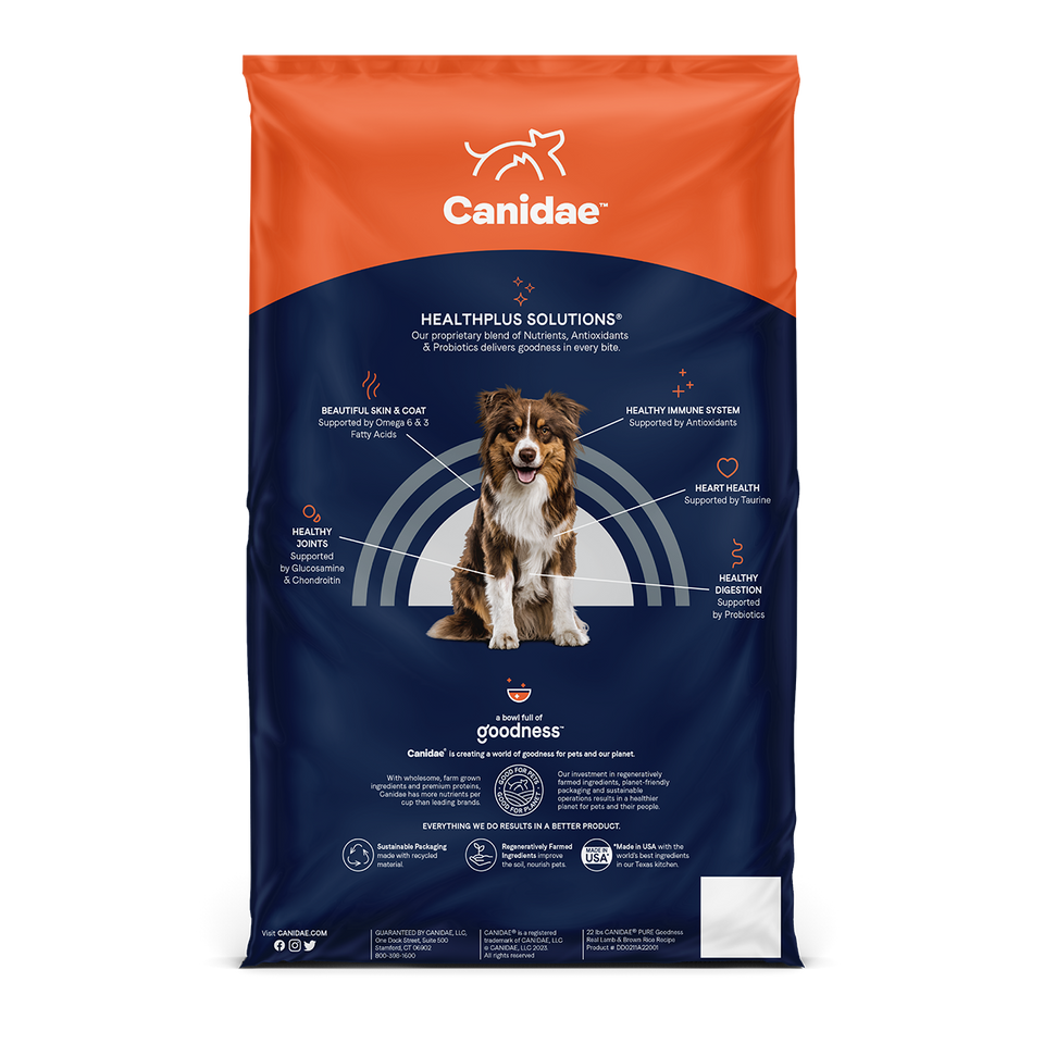 Canidae Pure Dry Dog Food Grain Free Lamb + Sweet Potato Recipe 4lb/12lb/22lb
