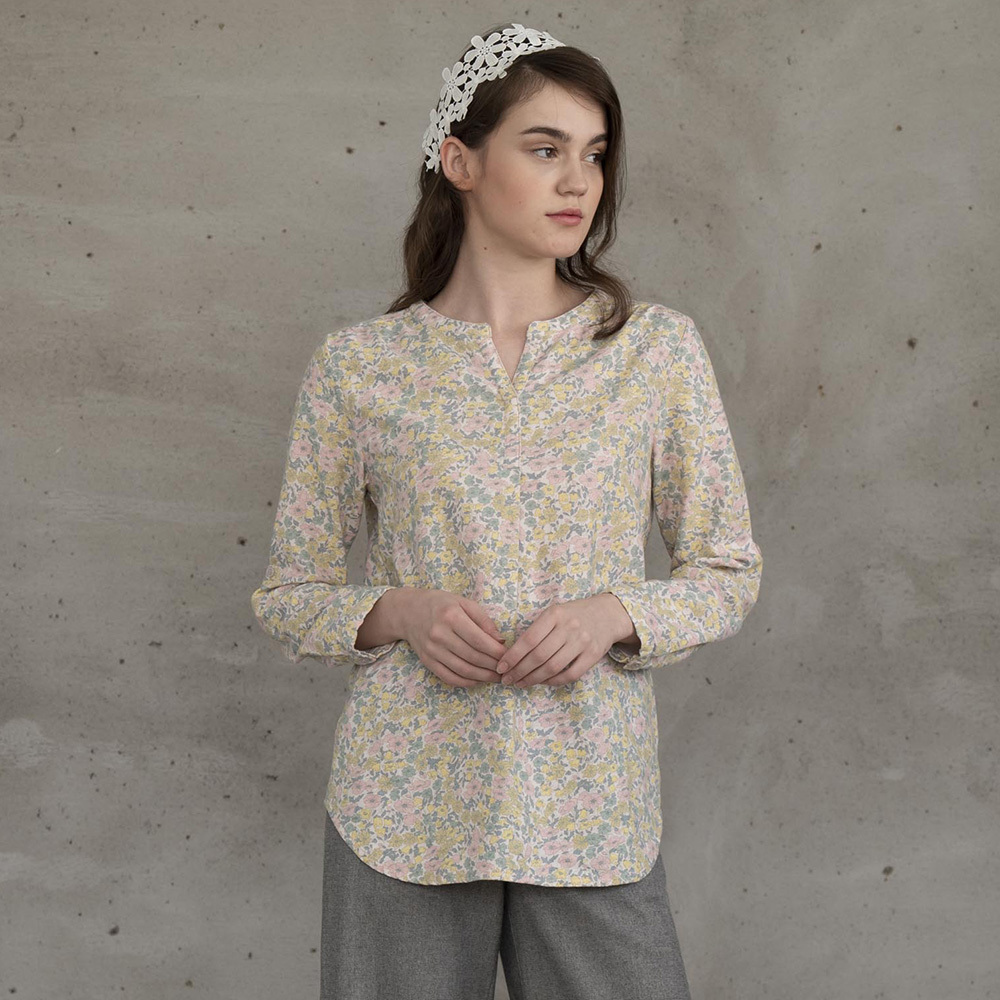 PIPPY優雅純棉印花長袖上衣 粉