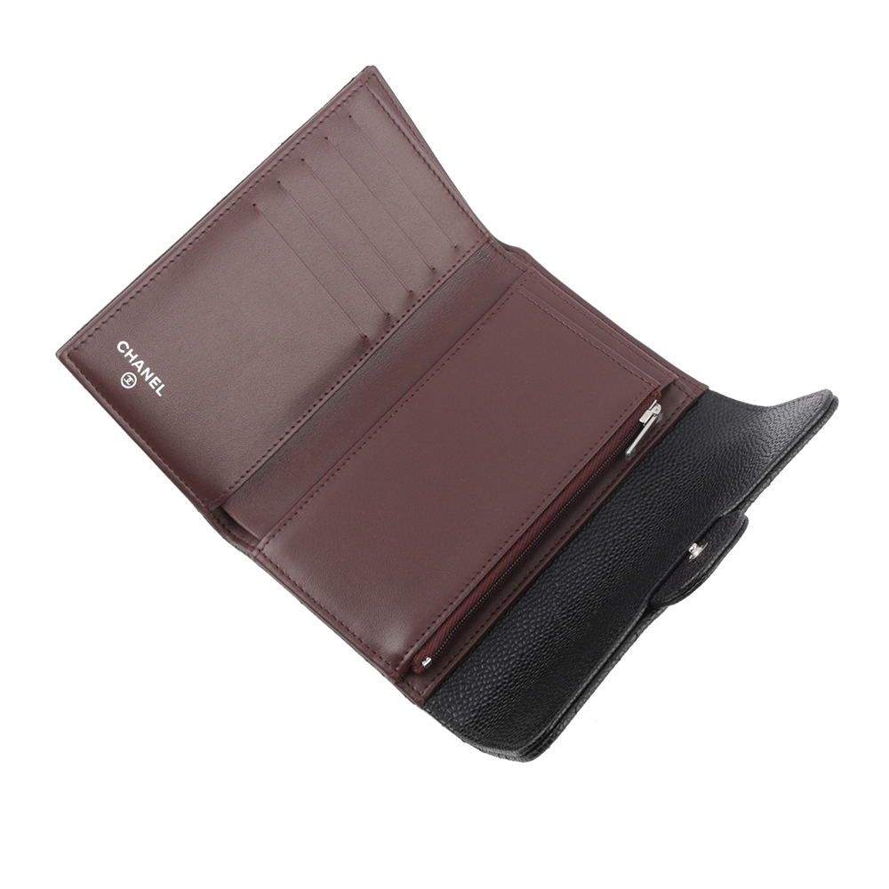 【CHANEL】經典銀色CC Logo 牛皮三折翻蓋中夾(黑色) AP0232 Y01588 C3906