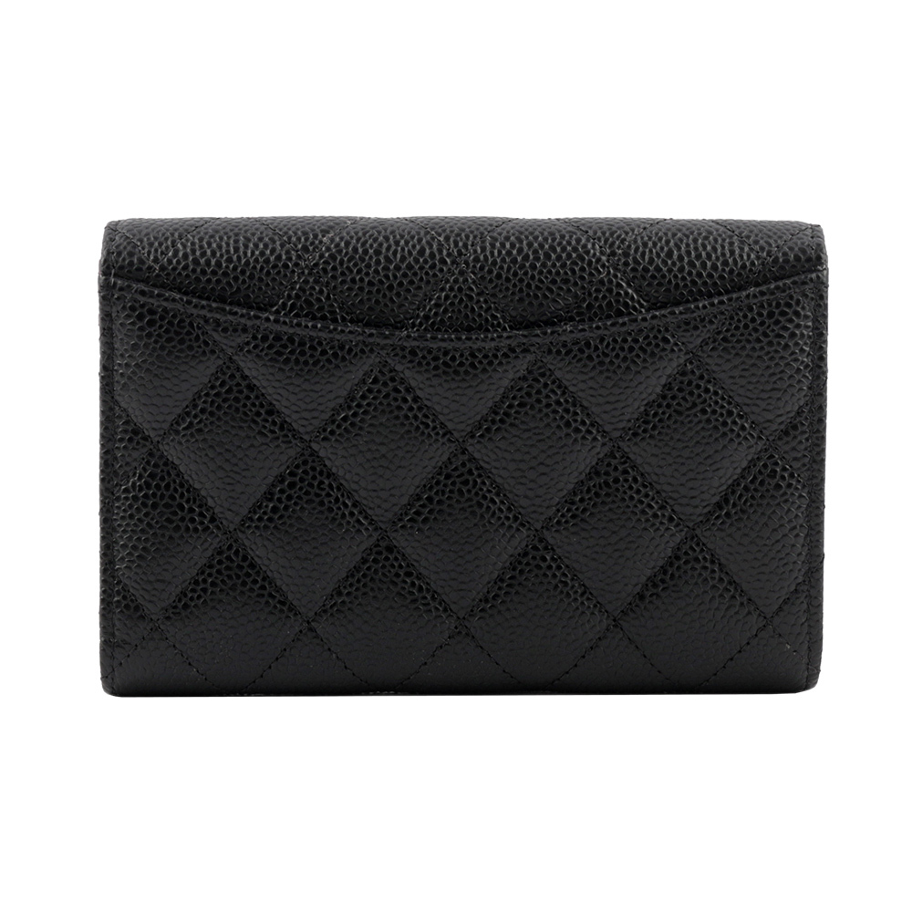 【CHANEL】經典銀色CC Logo 牛皮三折翻蓋中夾(黑色) AP0232 Y01588 C3906