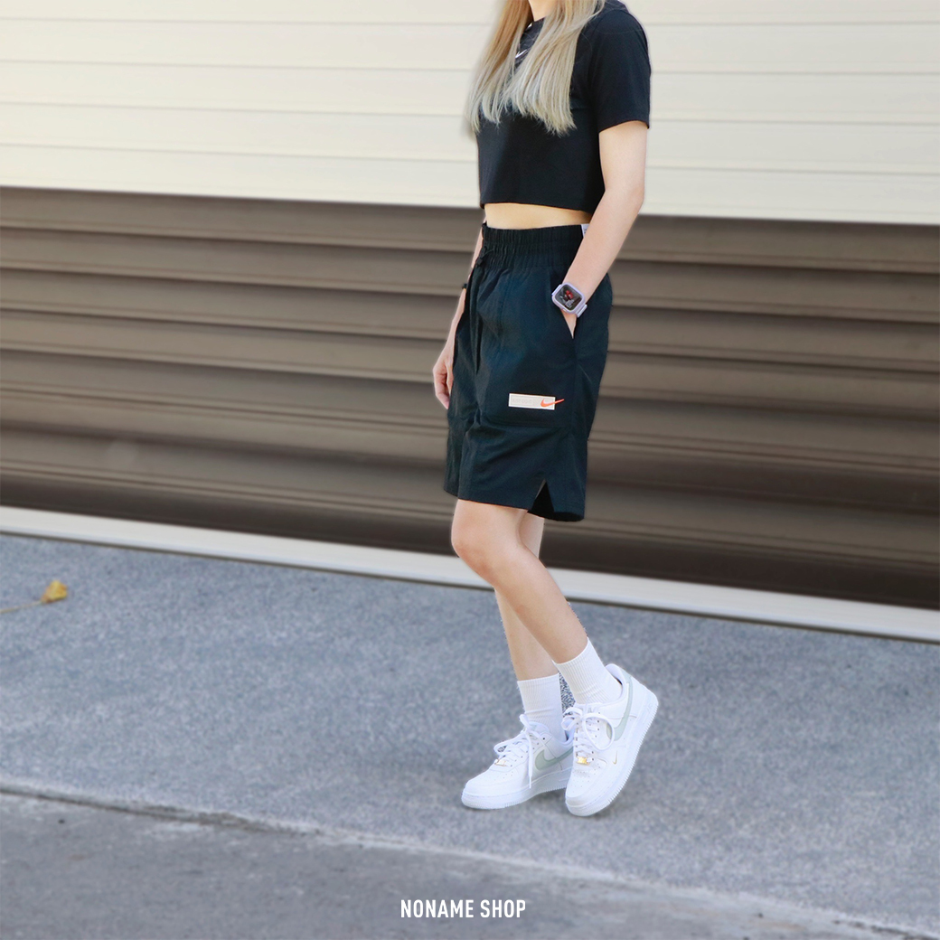 NIKE NSW CITY UTILITY 刺繡 橘勾 布章 五分褲 短褲 黑 (女款)