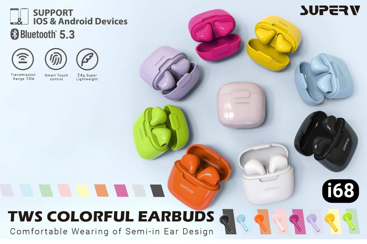 SuperV TWS炫彩系列無線藍牙耳機i68 果凍彩色