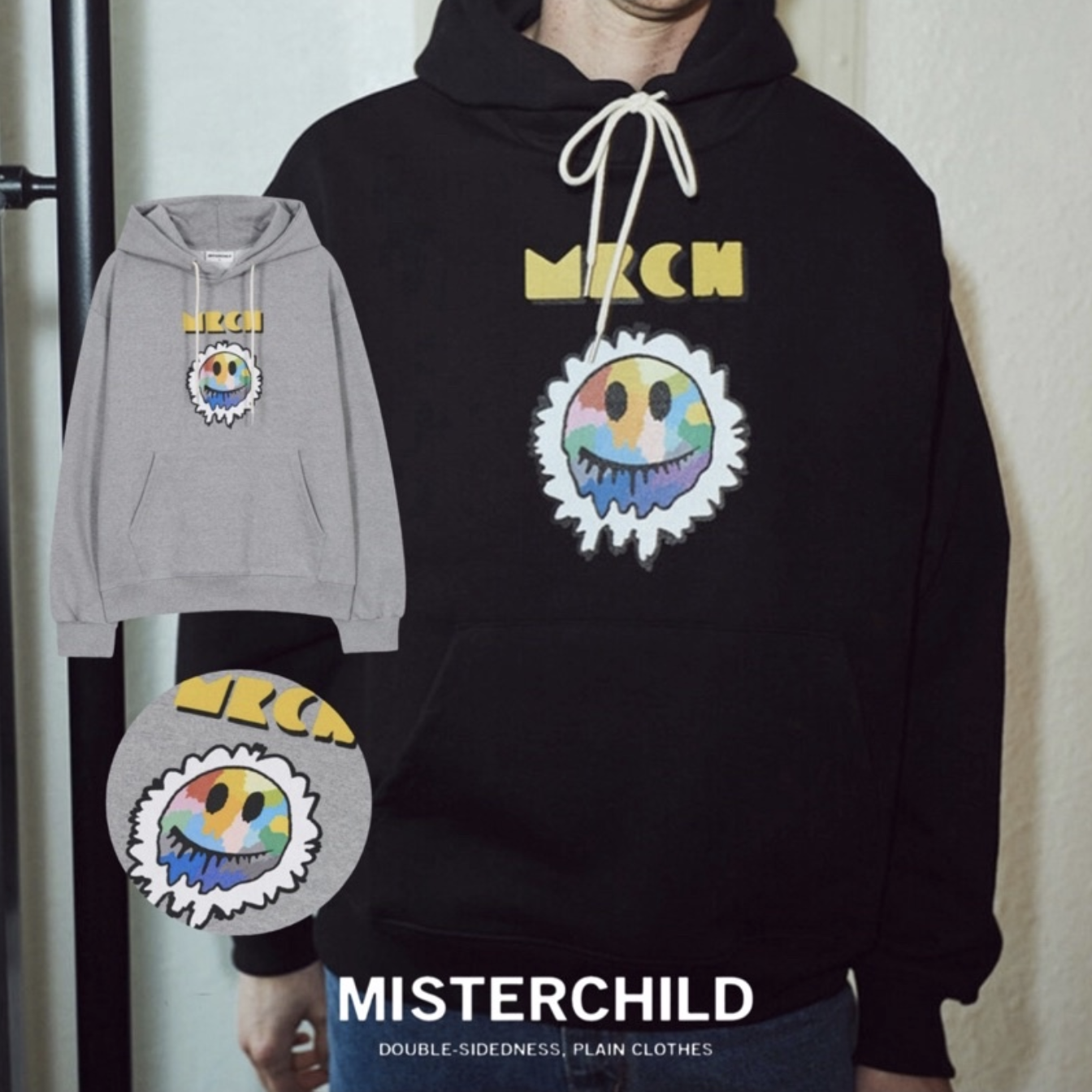 Misterchild 彩虹調色盤笑臉印花帽TEE 帽T hoodie 長袖 韓國代理品牌
