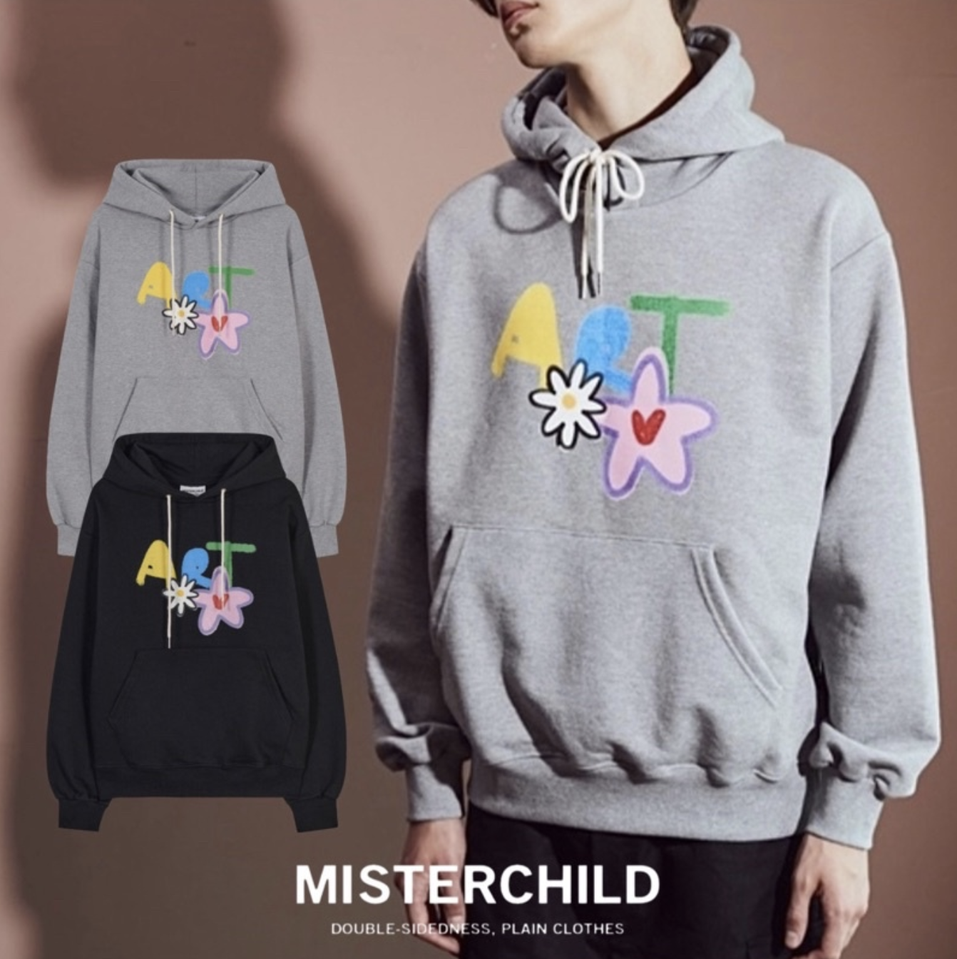 Misterchild 塗鴉小花ART印花帽TEE 帽T hoodie 長袖 韓國代理品牌
