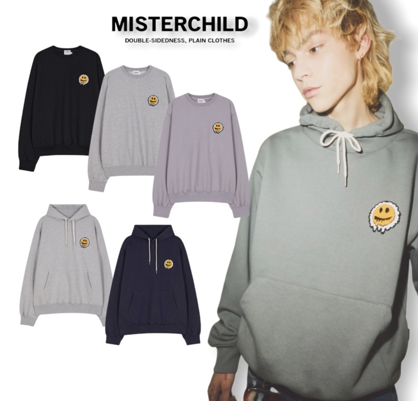 韓國代理品牌 misterchild 刺繡 笑臉 logo 帽t hoodie 長袖