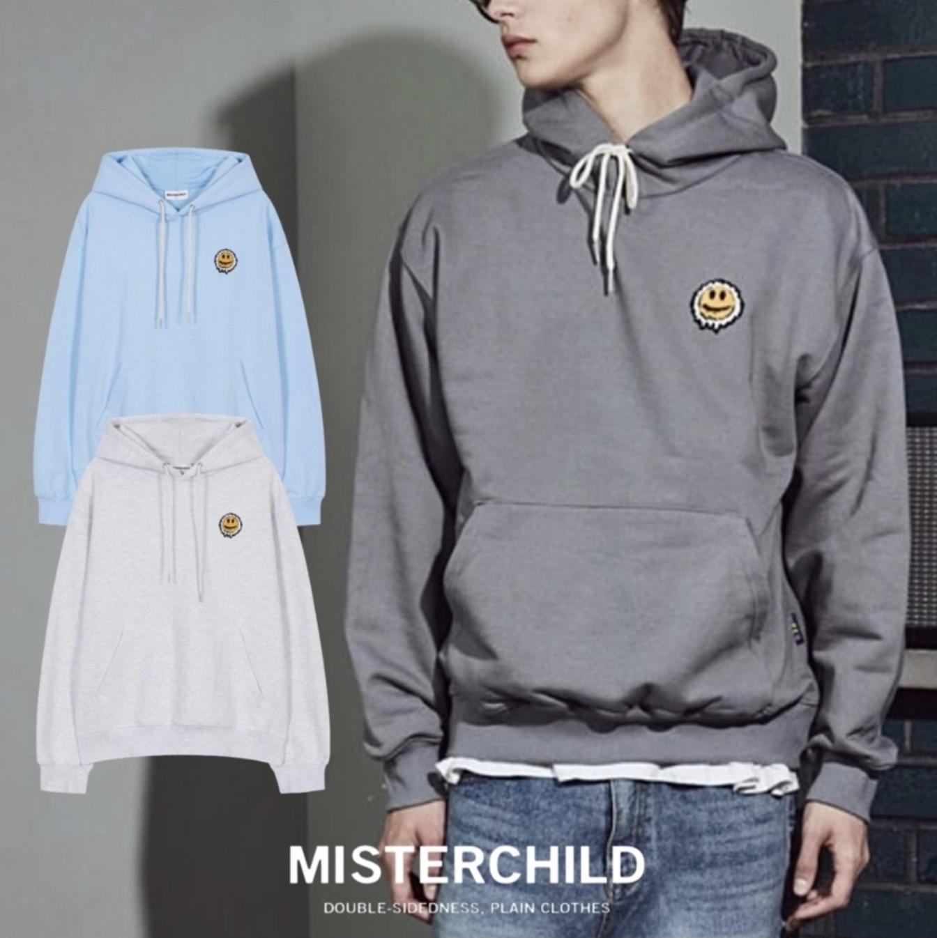 Misterchild (SALE) 刺繡笑臉LOGO帽TEE 帽T hoodie 長袖 韓國代理品牌