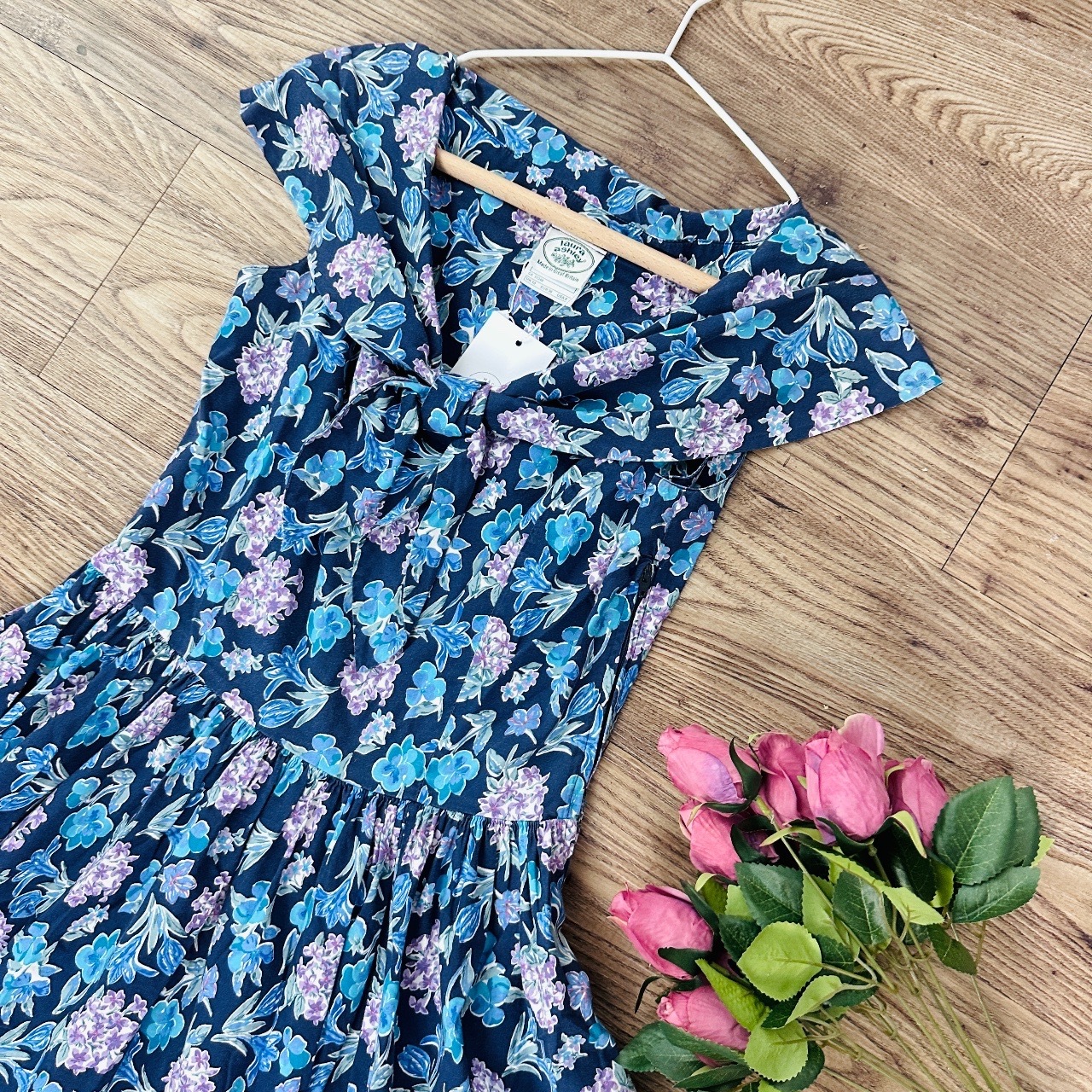 Laura Ashley 80s 水手領藍花古著連身裙