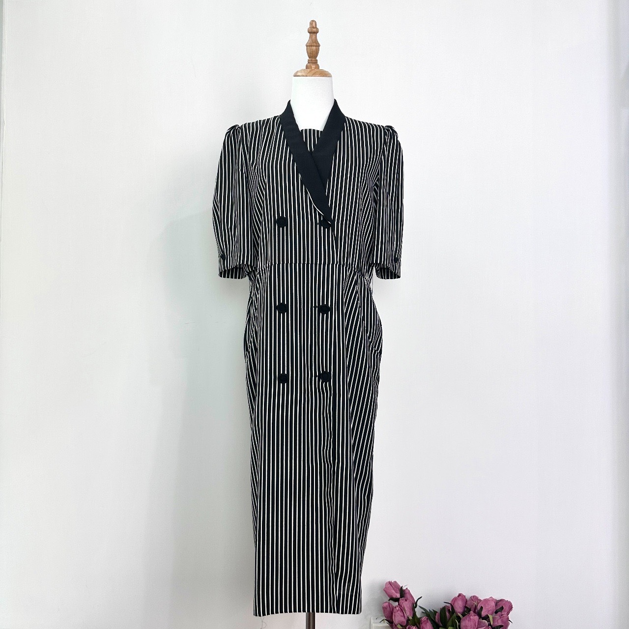 黑白間條西裝連身裙