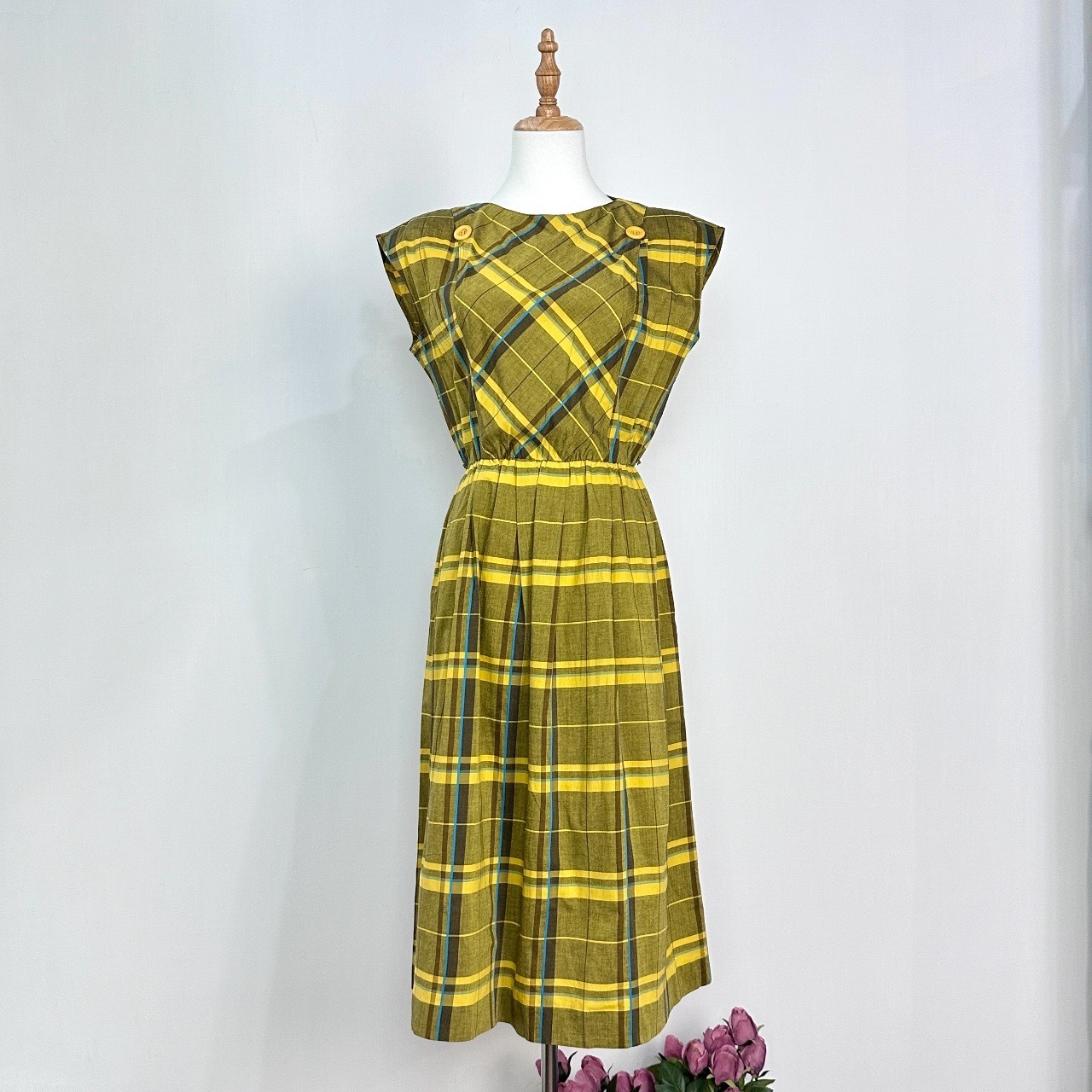 日本製黃色格紋連身裙