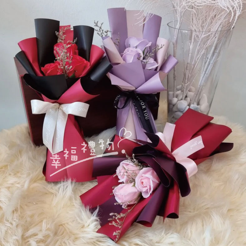 三朵香皂花乾燥花束,桃園花店,幸福禮物,3-stalks-rose-soapflower-dryflower-bouquet