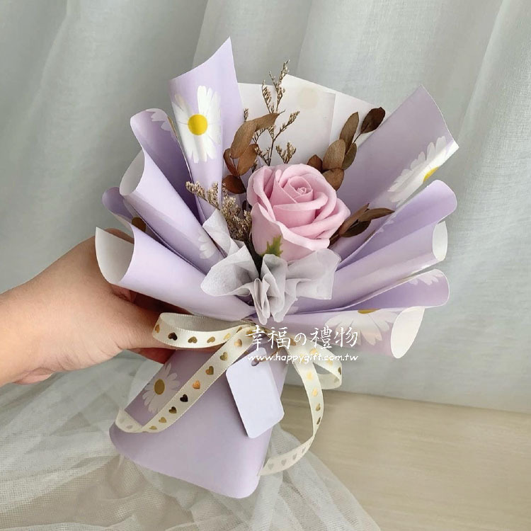 單朵粉紅色香皂花乾燥花束,桃園花店,幸福禮物,3-stalks-rose-soapflower-dryflower-bouquet