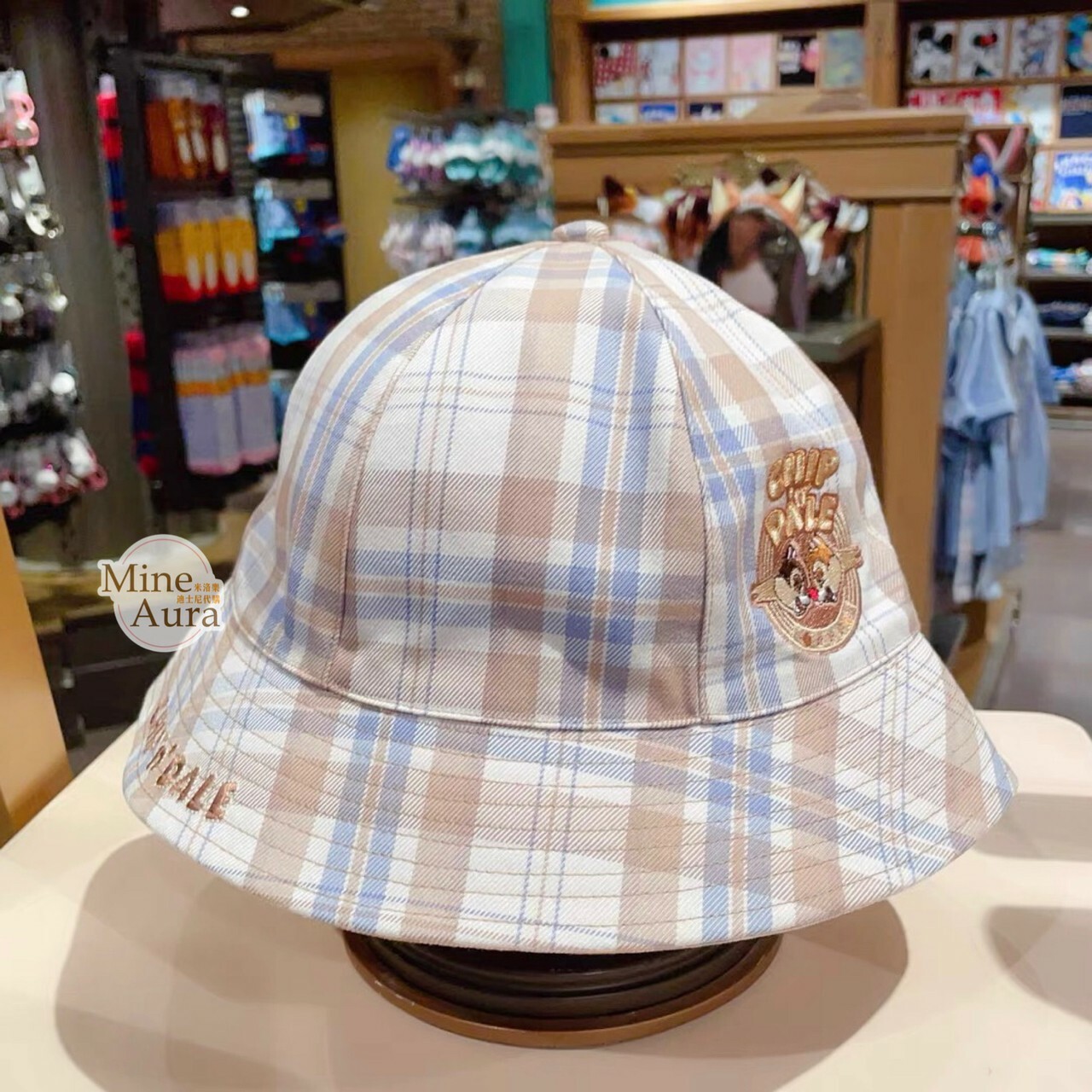 奇奇蒂蒂 Chip 'n Dale 學院風 格紋 刺繡 造型 漁夫帽 遮陽帽 帽子 -上海迪士尼樂園