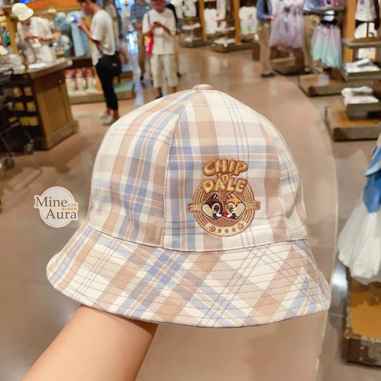 奇奇蒂蒂 Chip 'n Dale 學院風 格紋 刺繡 造型 漁夫帽 遮陽帽 帽子 -上海迪士尼樂園