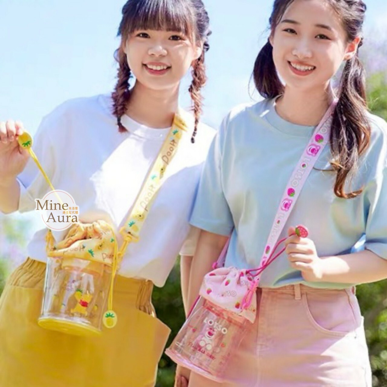 米妮 Minnie 大容量 胖胖壺 水壺 + 透明束口斜背袋 2入組 -上海迪士尼樂園