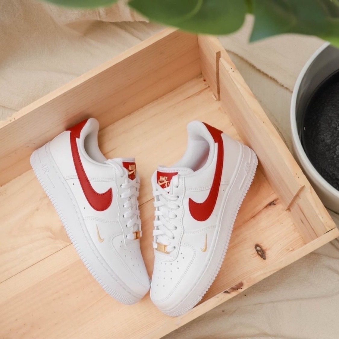 Nike Air Force 1 Low '07 Essential 白紅 小金勾 女鞋 CZ0270-104