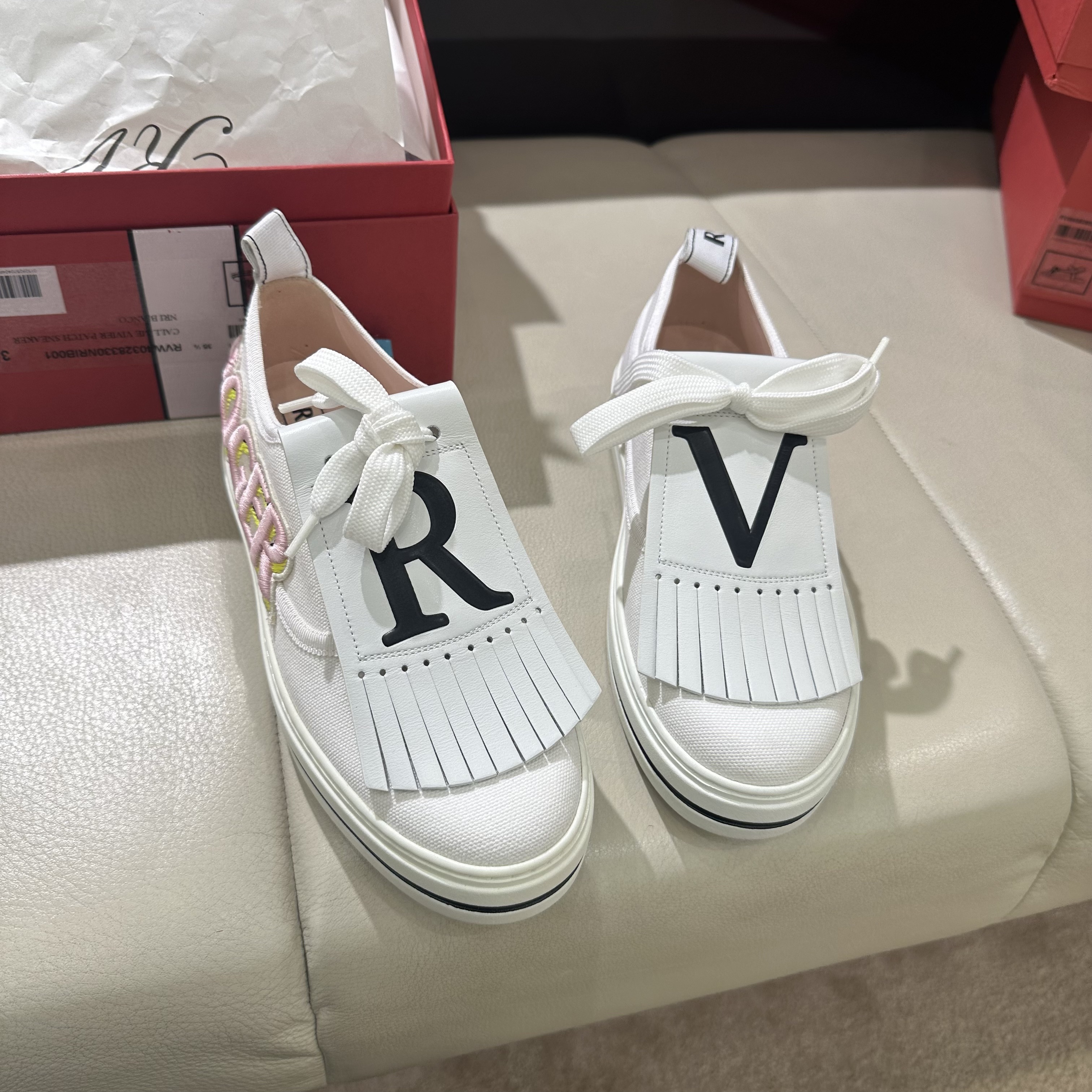 Roger Vivier RV call me patch sneakers white red black