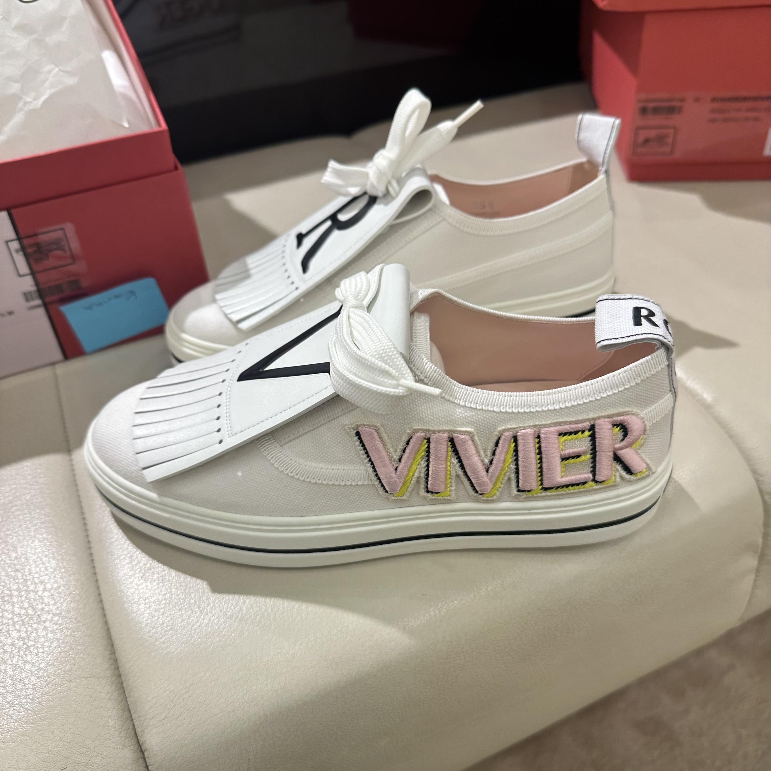 Roger Vivier RV call me patch sneakers white red black
