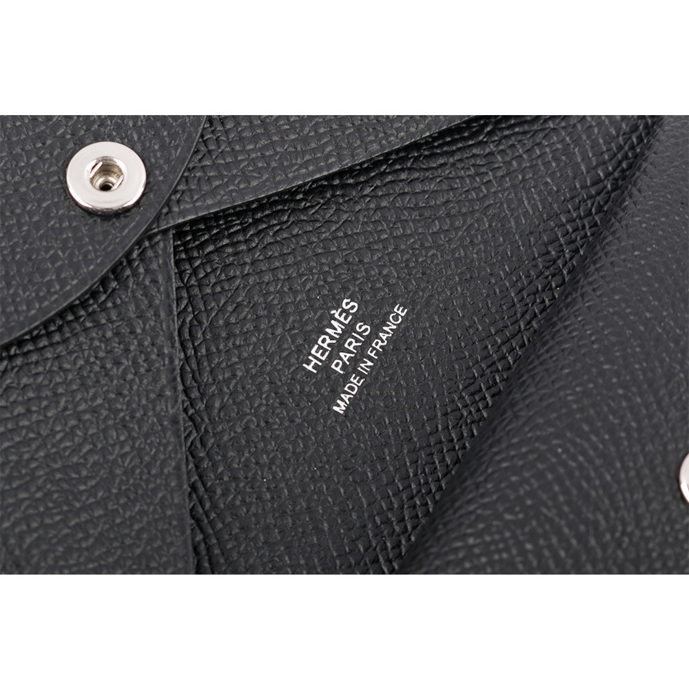 【HERMES】Calvi Duo Epsom皮釦式卡片夾/零錢包(黑色) H083035CK89
